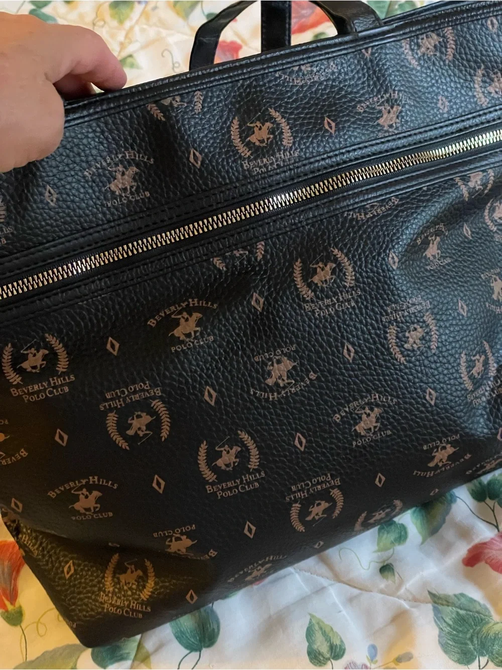 Beverly Hills Polo Club Black & Brown Logo Tote with Gold Hardware 12x16